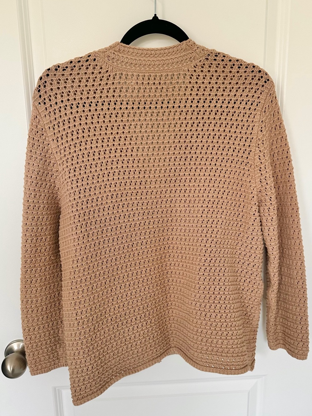 LOFT Women's Tan V-Neck Crochet Button-Front Cardigan - Picture 6 of 8